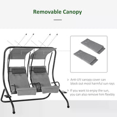 Outsunny Canopy Swing 2 Separate Relax Chairs w/ Handrails and Removable Canopy Grey