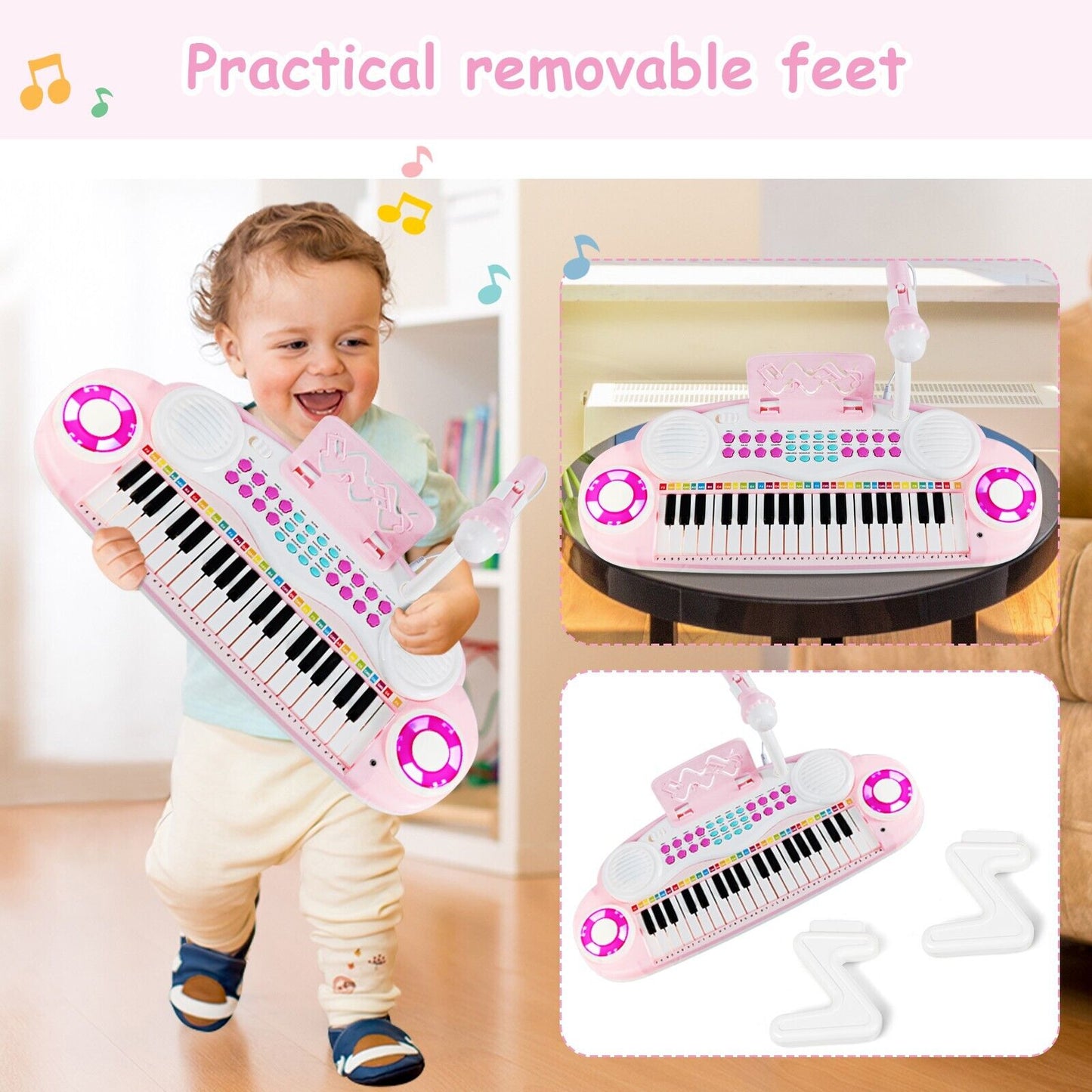 37-Key Kids Electronic Keyboard with Microphone and Rhythm Light-Pink