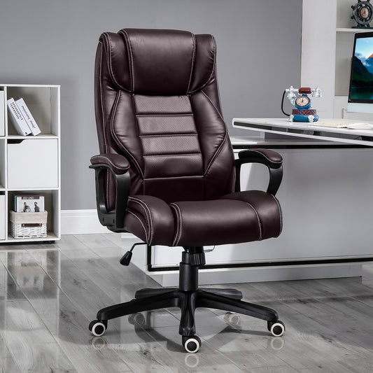 Vinsetto Office Chair with 6-Point Maaage and Back Heat, PU Desk Chair with Padded Seat and Armrest, Computer Chair with Tilt Function for Home, Brown