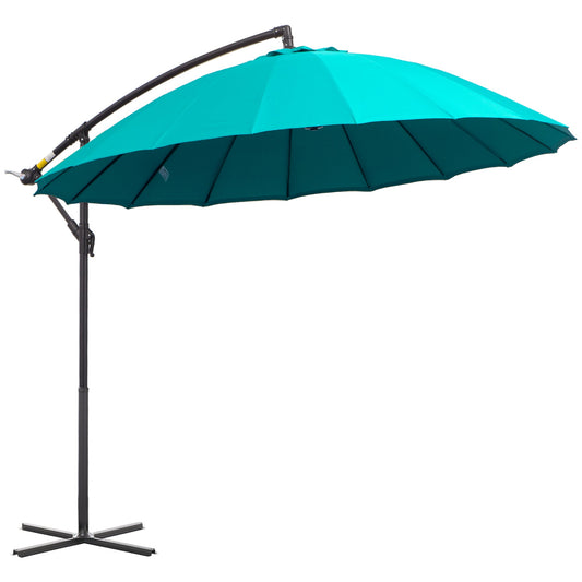 Outsunny 3(m) Cantilever Umbrella 18 Ribs & Vents Adjustable Angle for Patio Green