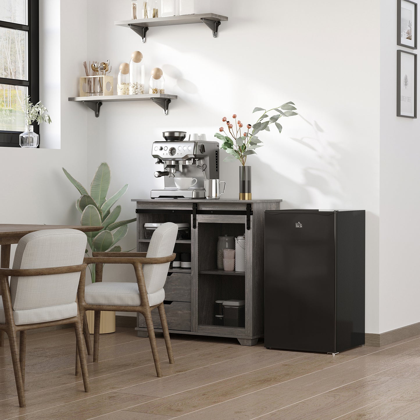 HOMCOM 91 Litre Freestanding Under Counter Fridge Freezer, Small Fridge with Chiller Box, Adjustable Thermostat, 47.5cm Wide, Black