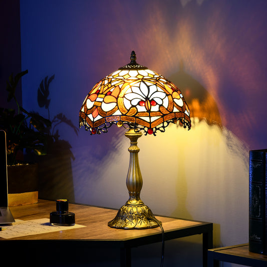 HOMCOM Stained Glass Table Lamp, Handcrafted Artisan Collectible, Suitable for Living Room and Bedside, Multi-Coloured, √ê¬§31 x 48Hcm, Zinc Alloy.