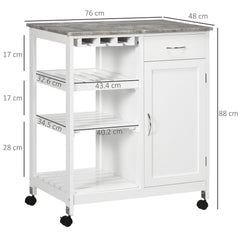 HOMCOM Compact Kitchen Trolley Utility Cart on Wheels with Wine Rack, Drawer, Open Shelf and Storage Cabinet for Dining Room, White