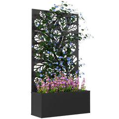 Outsunny Outdoor Metal Planter, with Back Trellis - Black