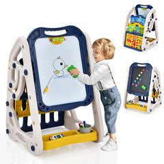 3-in-1 Kids Art Easel with Bookshelf Storage Tray and Art Accessories-Blue