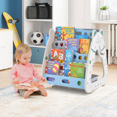 3 in 1 Kids Art Easel and Stool with Multi-Layer Book Rack-Navy