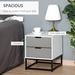 HOMCOM Bedside Cabinet with 2 Drawer Storage Unit, Unique Shape Bedroom Table Nightstand with Metal Base, for Living Room, Study Room, Dorm