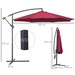 Outsunny 3m Water Resistant Terylene Hanging Parasol Wine Red