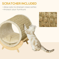 PawHut Raised Cat House, with Scratcher - Beige