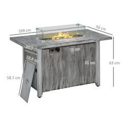 Outsunny 50,000 BTU Gas Fire Pit Table with Cover and Glass Screen - Grey