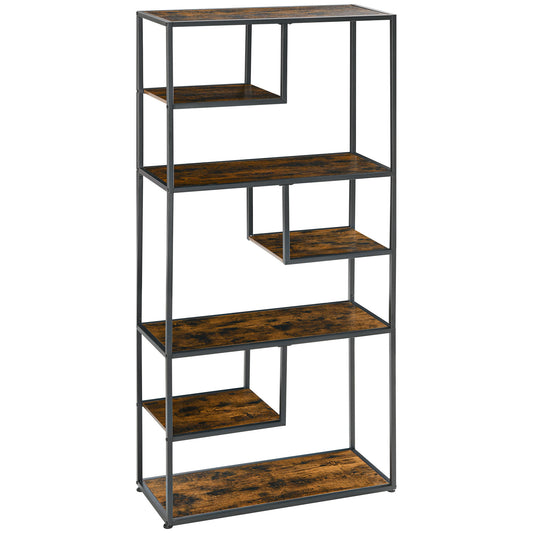 HOMCOM Industrial Bookcase Shelf, 6 Tier Metal Shelving, Storage Shelves for Living Room, Home Office, Bedroom, Rustic Brown