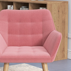 HOMCOM Accent Chair, Arm Chair with Wide Arms, Slanted Back, Thick Padding and Rubber Wooden Legs for Living Room, Pink