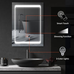 kleankin LED Illuminated Bathroom Mirror Cabinet with LED Lights, Wall-mounted Storage Organizer with Shelves, Touch Switch For Makeup Cosmetic