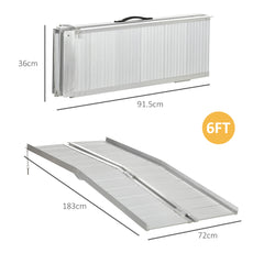 HOMCOM Textured Aluminum Folding Wheelchair Ramp, 183 x 72 cm Portable Threshold Ramp, for Scooter Steps Home Stairs Doorways