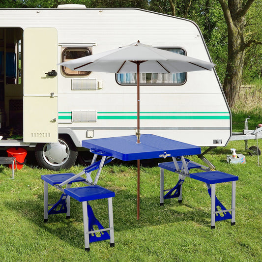 Outsunny 4 Seater Aluminum Portable Picnic Table with Foldable Seats Blue