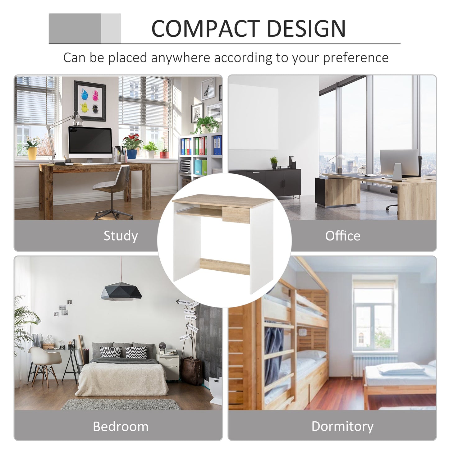 HOMCOM Compact Computer Desk with Keyboard Tray, Home Office Desk with Drawer for Bedroom Study, Oak Colour
