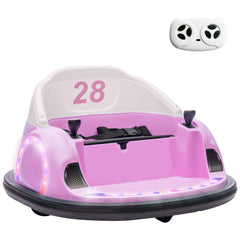 AIYAPLAY 360√Ç¬∞ Rotation Kids Bumper Car, 12V Waltz Car with Remote Control, Dual Joystick, Music, Lights, Pink