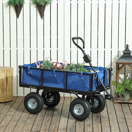 Outsunny 114L Steel Frame Garden Cart Trolley - Blue