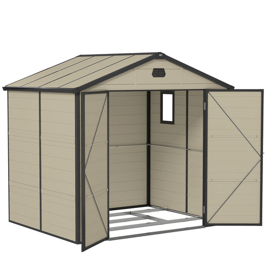 Outsunny 7.9ft x 6.2ft Aluminium Frame and Plastic Wall Shed, with Foundation - Cream White