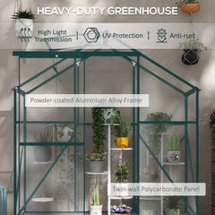 Outsunny 6 x 2.5ft Polycarbonate Greenhouse Walk-In Green House with Rain Gutter, Sliding Door, Window, Foundation, Green