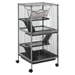 PawHut Small Animal Cage with Wheels Pet Home for Chinchillas Ferrets Kittens, with Hammock, 4 Platforms, Removable Tray, Silver