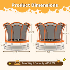 ترامبولين على شكل زهرة فريدة بطول 10 أقدام مع إطار من الفولاذ المجلفن - برتقالي