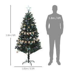 HOMCOM 6ft Pre-Lit Xmas Tree with Decorations, Green, Blue and Warm White