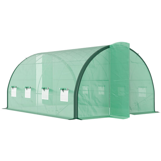 Outsunny 4 x 3(m) Polytunnel Greenhouse, with Windows and Doors - Green