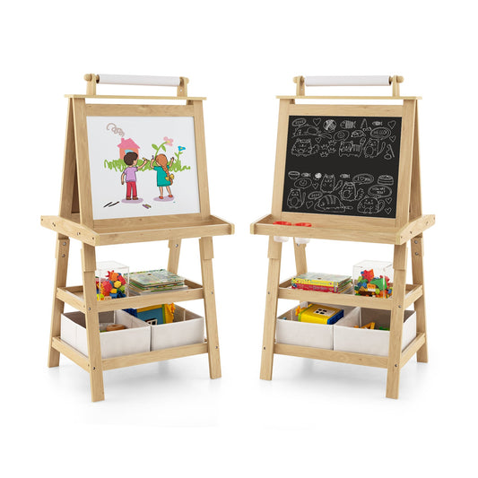 Children's Double-Sided Art Easel with Paper Roll-Natural