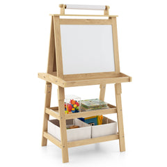 Children's Double-Sided Art Easel with Paper Roll-Natural