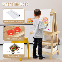 Children's Double-Sided Art Easel with Paper Roll-Natural