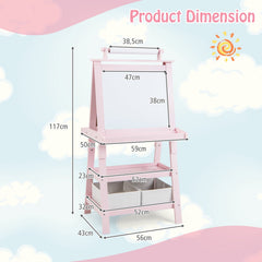 Children's Double-Sided Art Easel with Paper Roll-Pink