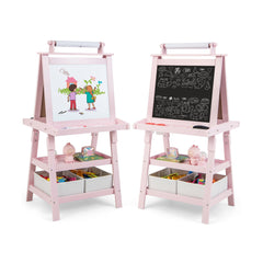 Children's Double-Sided Art Easel with Paper Roll-Pink