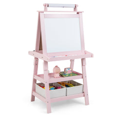 Children's Double-Sided Art Easel with Paper Roll-Pink