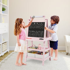 Children's Double-Sided Art Easel with Paper Roll-Pink