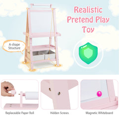 Children's Double-Sided Art Easel with Paper Roll-Pink