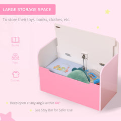 HOMCOM Kids Wooden Toy Box Children Storage Chest Bench Organiser Safety Hinge Bedroom Playroom Furniture Pink