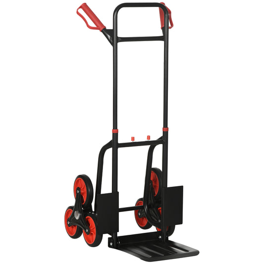 DURHAND Steel Climbing Stairs Trolley Hand Trucks 6-Wheels Foldable Load Cart 120kg, Red