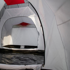 Outsunny Four-Man Tunnel Tent, with Two Bedrooms and Living Room - Grey/Red