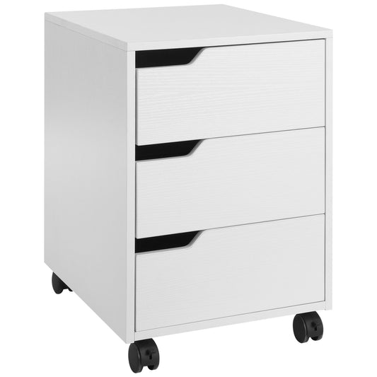 HOMCOM 3 Drawer Mobile File Cabinet, Vertical Filing Cabinet with Wheels for Home Office, White