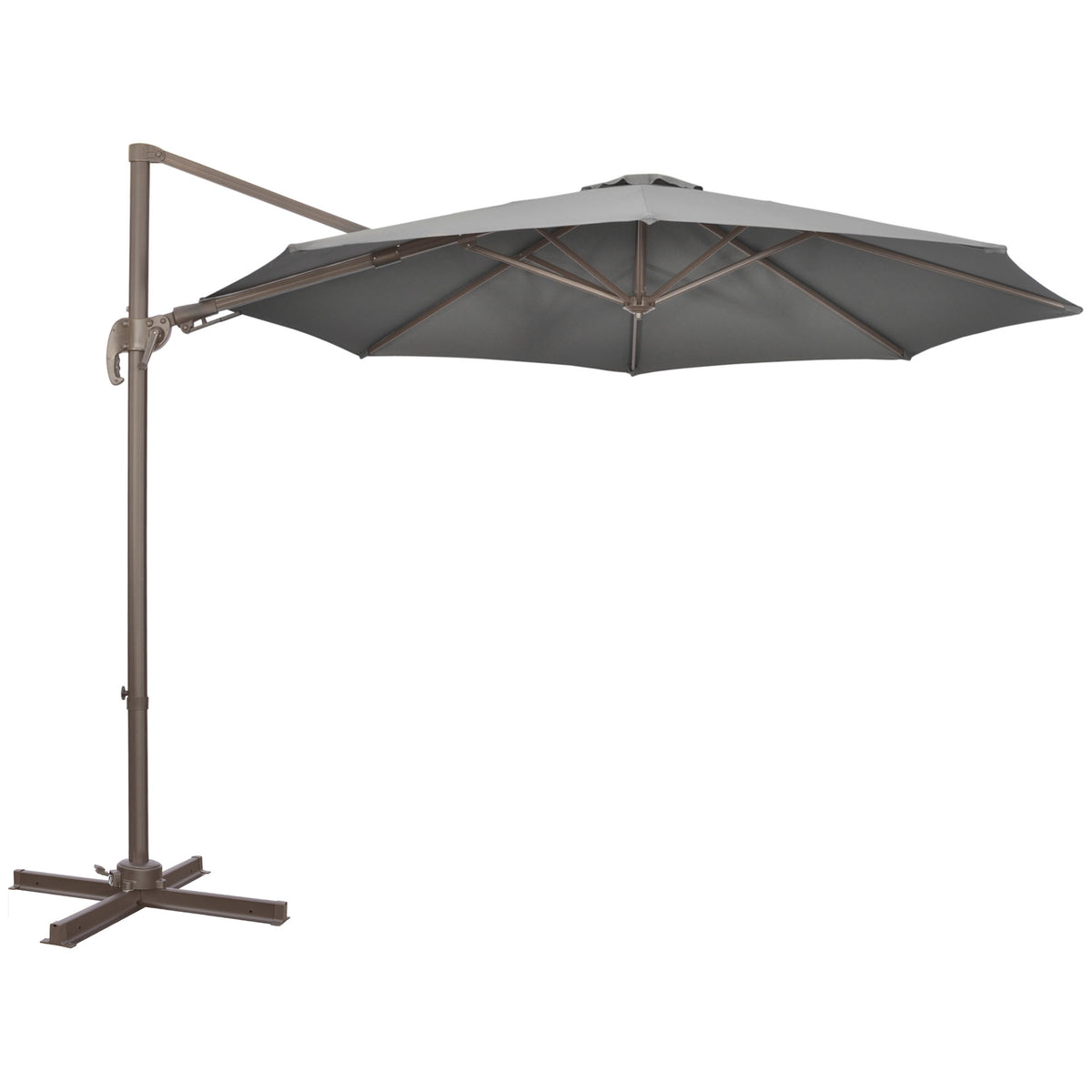 Outsunny 3(m) Cantilever Parasol 360√Ç¬∞ Rotation Roma Umbrella Hanging Sun Shade with Aluminium Frame, Tilt Crank, 8 Ribs and Cross Base, Dark Grey