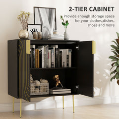 HOMCOM Art Deco Inspired Sideboard, with Adjustable Shelf - Black/Gold Tone