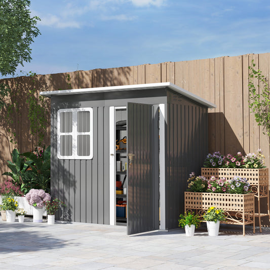 Outsunny 7 x 4ft Galvanised Steel Garden Shed, with Lock and Gloves - Grey