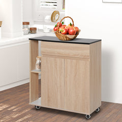 HOMCOM Kitchen Storage Trolley Cart Cupboard Rolling Island Shelves Cabinet With Door and Drawer Locking Wheels