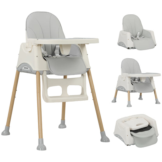 AIYAPLAY 3-in-1 Foldable High Chair for Babies, Toddlers, with Safety Harness, Washable Removable Seat Cushion, Tray, Grey