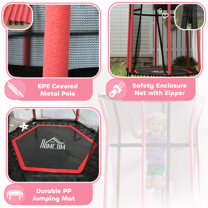 HOMCOM Kids Trampoline Mini Bouncer with Enclosure Safety Net For Ages 3-10 Years - Red