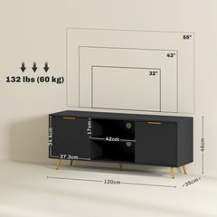 خزانة تلفزيون حديثة من HOMCOM لأجهزة التلفزيون حتى 55 بوصة، وحدة تلفزيون مع رفين مفتوحين وخزانتين، مركز ترفيهي مع إدارة الكابلات لغرفة المعيشة، أسود