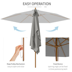 Outsunny 2.5m Wood Garden Parasol Sun Shade Patio Outdoor Wooden Umbrella Canopy Light Grey