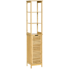 kleankin Tall Bathroom Cabinet, Slim Storage Cabinet, Tallboy Bamboo Storage Unit with 3-Tier Storage Shelves and Freestanding Organiser, Natural