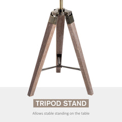 HOMCOM Vintage Tripod Table Desk Lamp Bedside Light Spotlight Brass Antique Searchlight Wooden Base